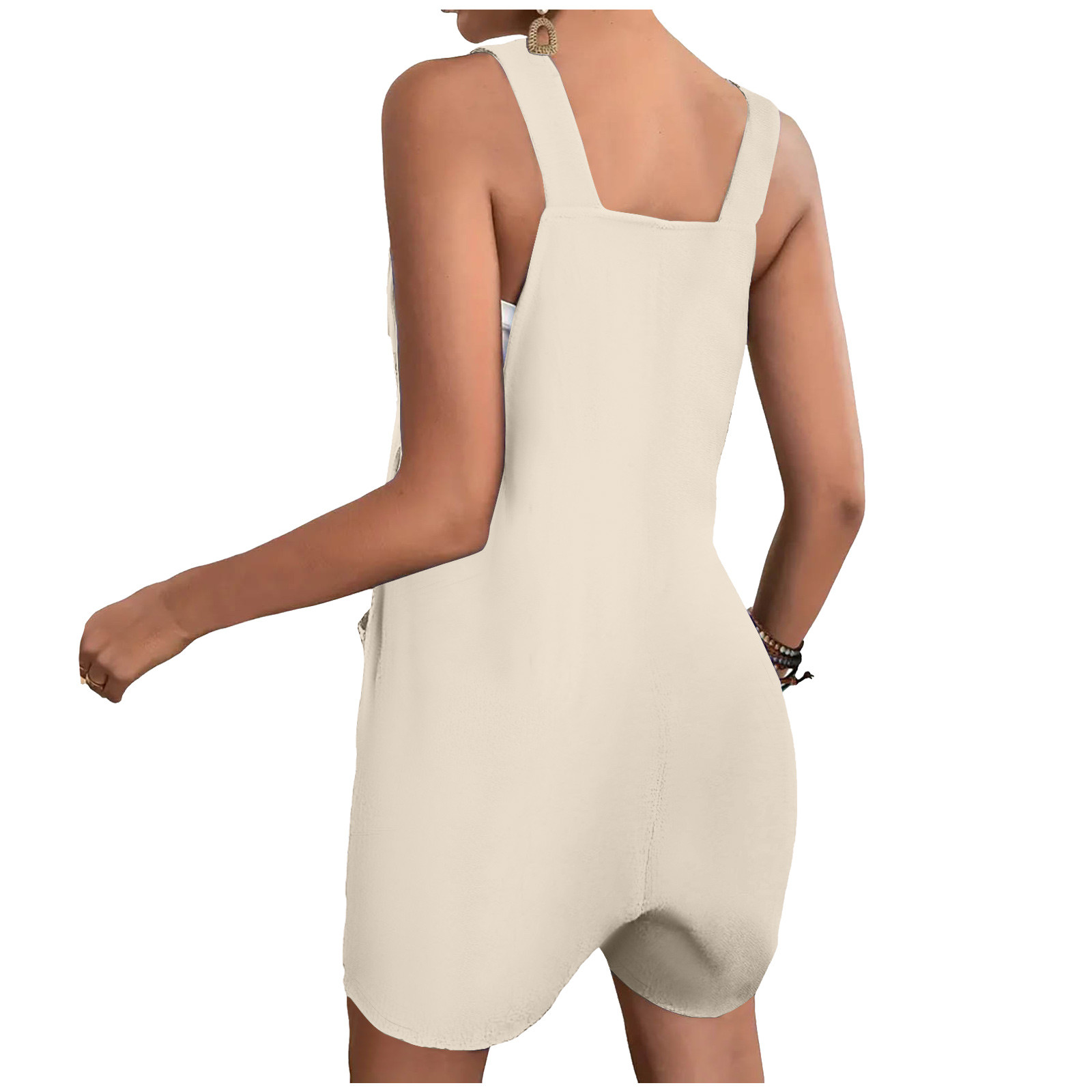 thumbnail image 3 of Mono corto de verano informal con botones para mujer - Poliéster, sin mangas, pantalón corto ancho - S-XXL, 3 of 5